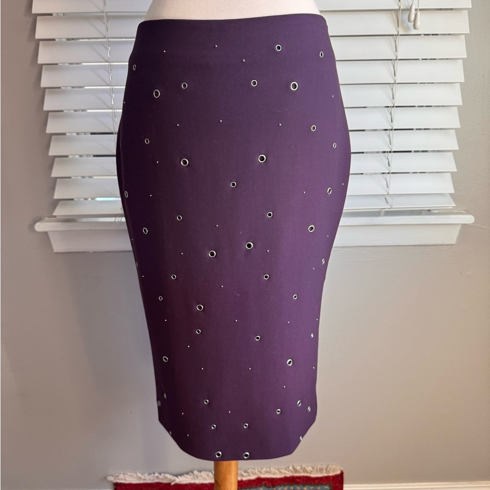 Elizabeth and James Purple Pencil Skirt with Eyelet Accents